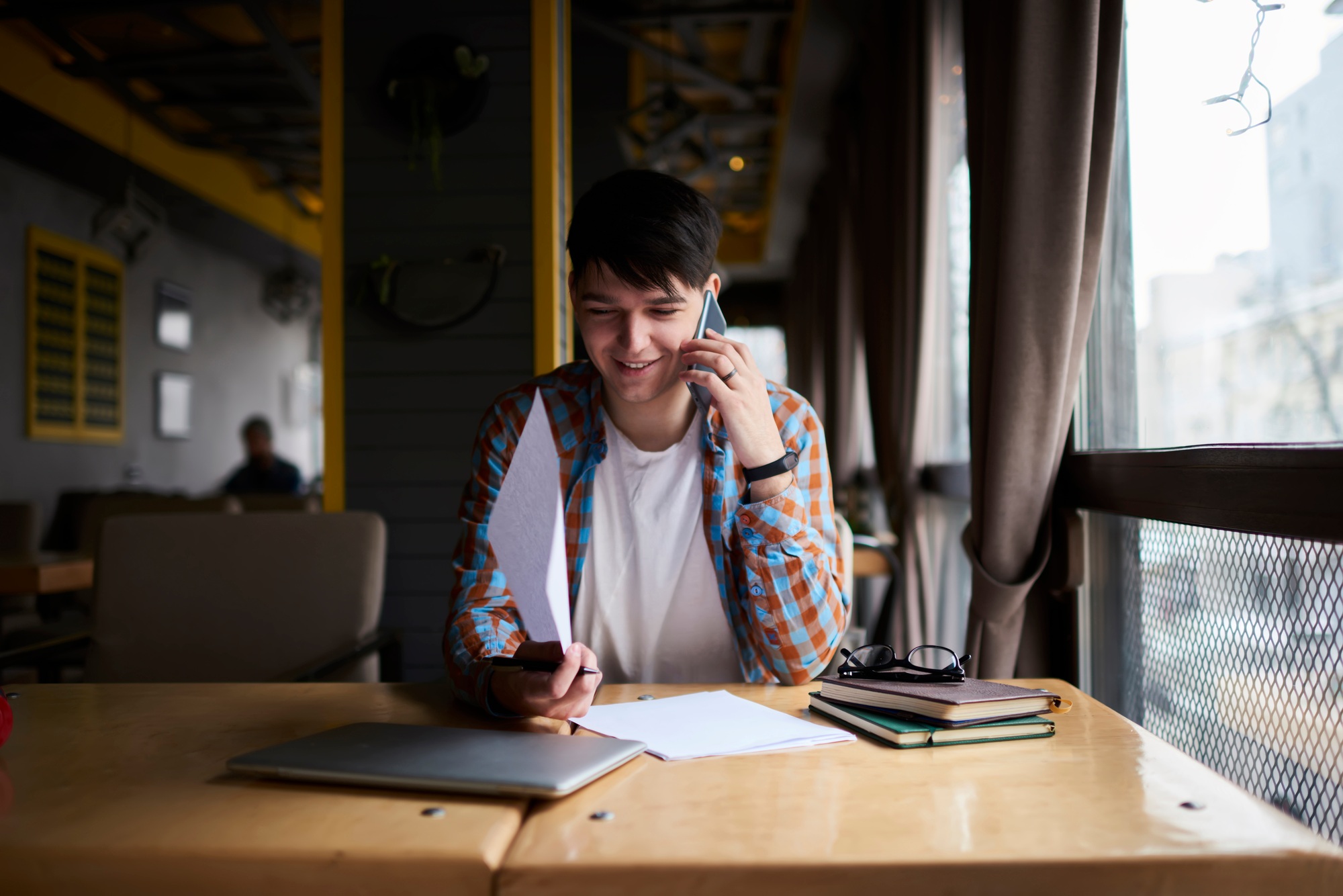 Man owner works on small business project