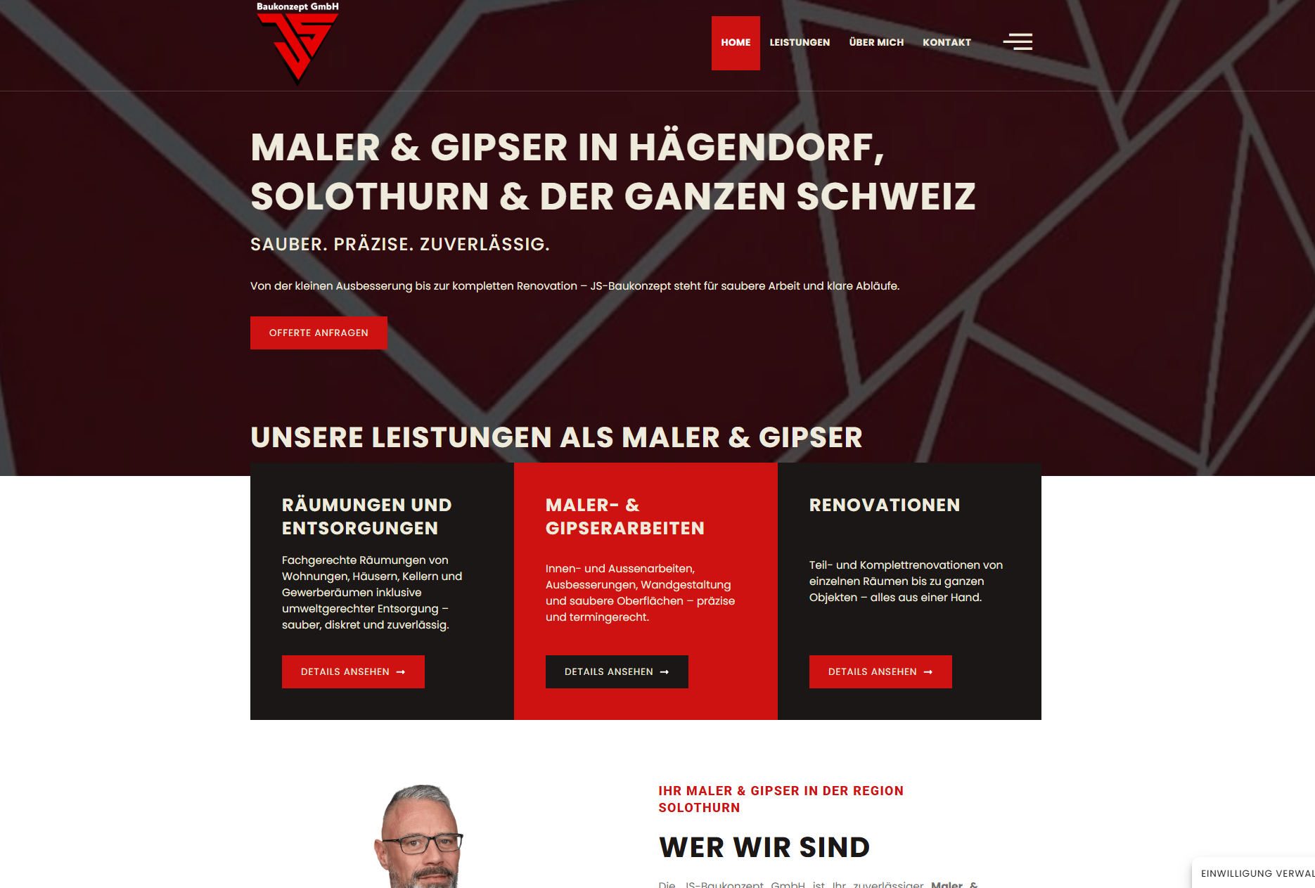 Website der JS-Baukonzept GmbH – individuelles Webdesign für einen Maler und Gipser Betrieb in der Schweiz