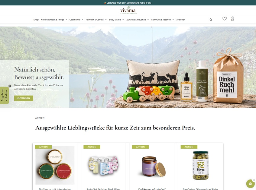 Vivama WooCommerce Online-Shop Schweiz mit über 1000 Produkten und sieben Hauptkategorien